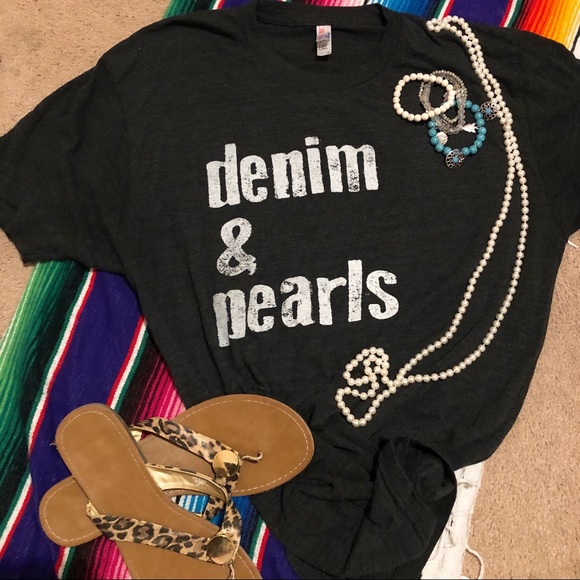 Tops | Denim Pearls Tee | Poshmark